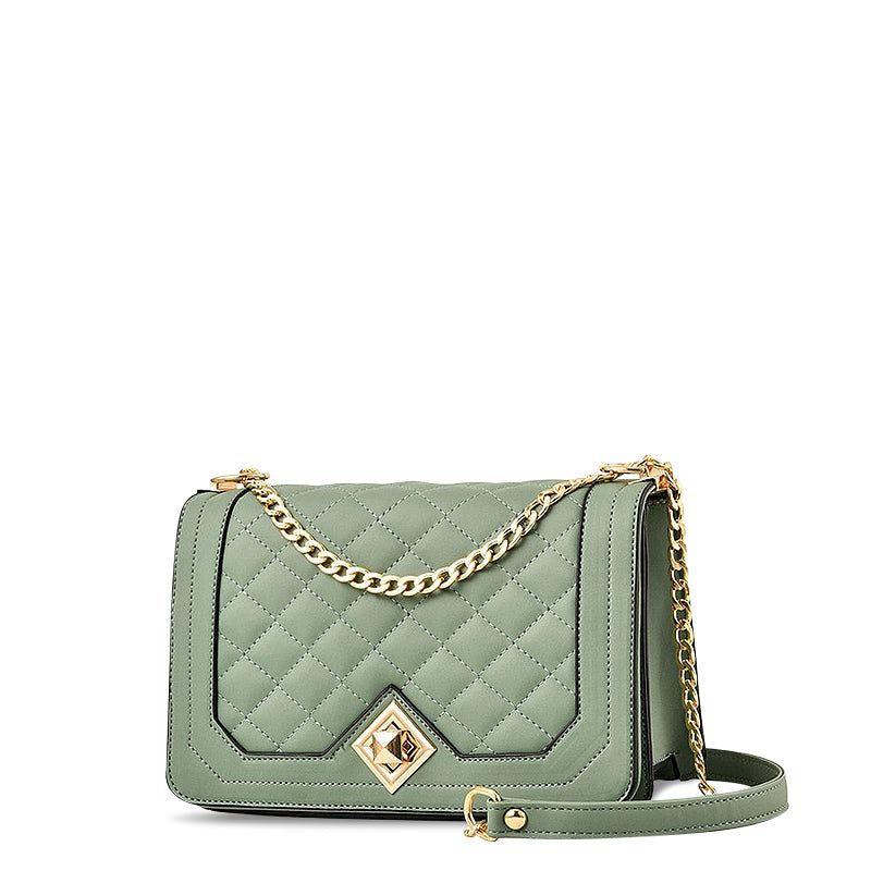 Quilted Chain Shoulder Bag Crossbody Purse PU Leather, available in Beige, White, Gray, Black, Red, Green, Pink — Image 6