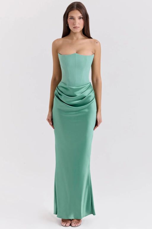Strapless Corset Maxi Dress - Satin Formal Evening Gown in Various Colors — Image 9