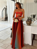 Ombre Maxi Dress Strapless Chiffon Cutout Orange Red Blue — Image 4