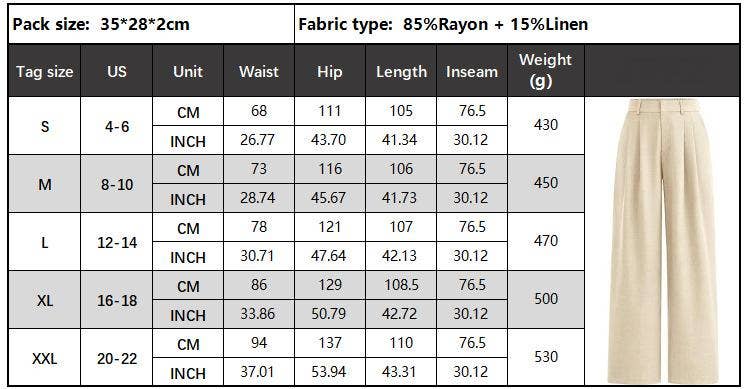 Women's High-Waist Wide-Leg Trousers Black Rayon Linen Blend S-XXL — Image 5