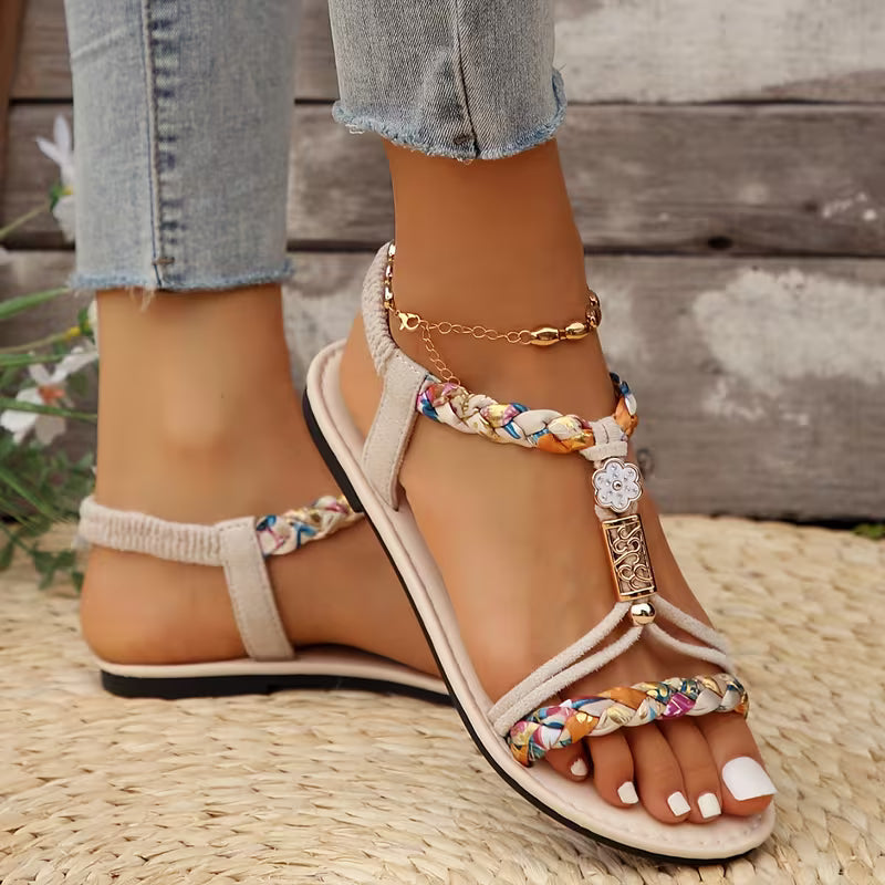 Women's Floral Braided Strap Sandals Multicolor Bohemian Style Summer Footwear — Image 2