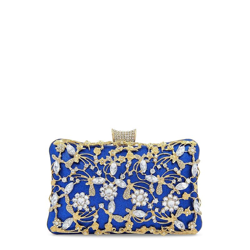 Floral Evening Clutch Bag Gold Rhinestone Beaded Party Purse Bridal Handbag — Image 4