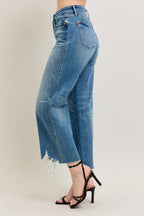 Judy Blue Women's Wide-Leg Distressed High-Waisted Jeans Blue Denim Frayed Hem — Image 2