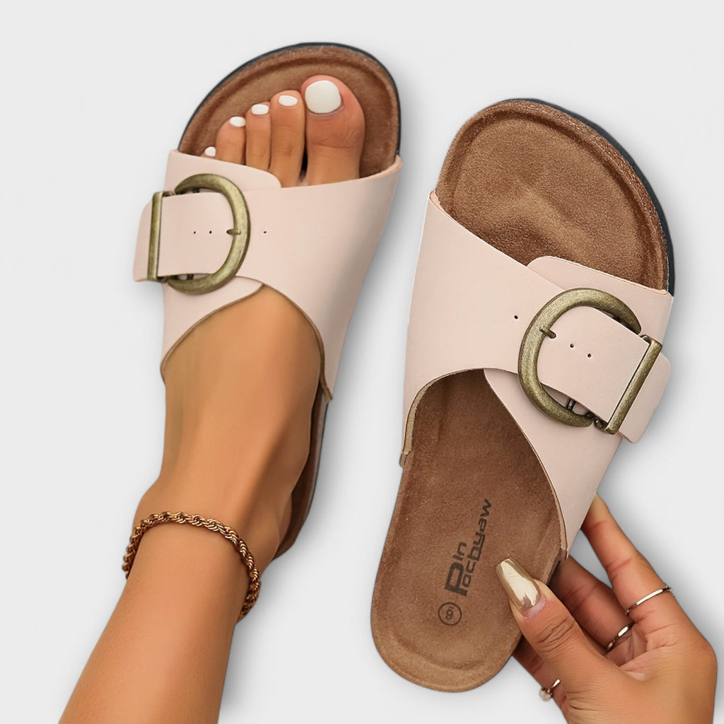 Pin Podaway Women's Slip-On Sandals Cork Footbed Adjustable Buckle Black — Image 3