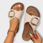 Pin Podaway Women's Slip-On Sandals Cork Footbed Adjustable Buckle Black — Image 3
