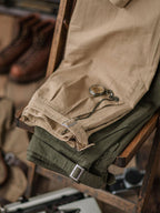 Vintage Style Men's Work Pants Cotton Canvas Khaki High Waist Pleated — Image 9