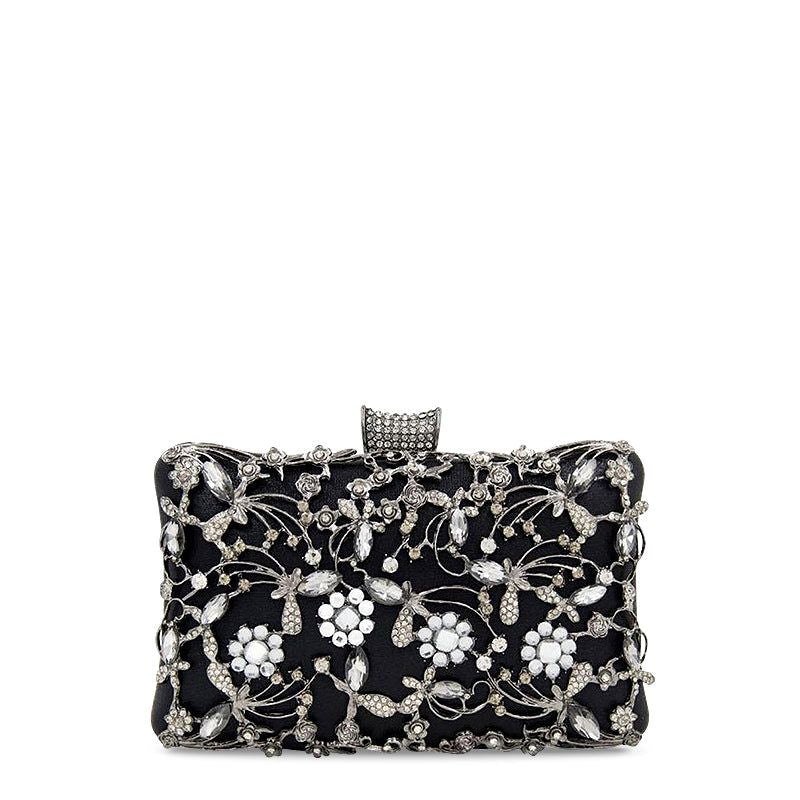 Floral Evening Clutch Bag Gold Rhinestone Beaded Party Purse Bridal Handbag — Image 7