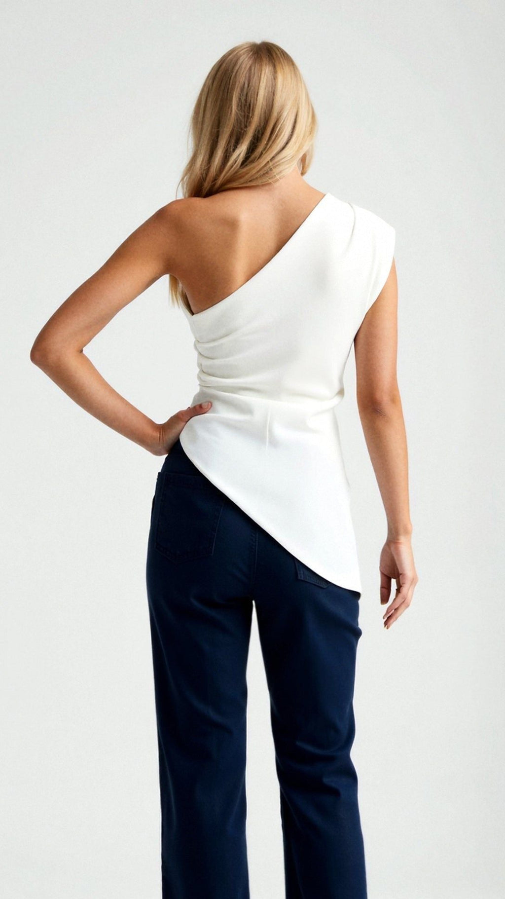 One-Shoulder Blouse: Sleeveless Asymmetrical Top, Sage Green Polyester Blend, Women's Fashion — Image 8
