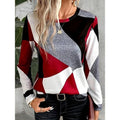 Women's Geometric Long Sleeve Top Soft Stretchy Casual Crew Neck Blouse Multicolor — Main Image