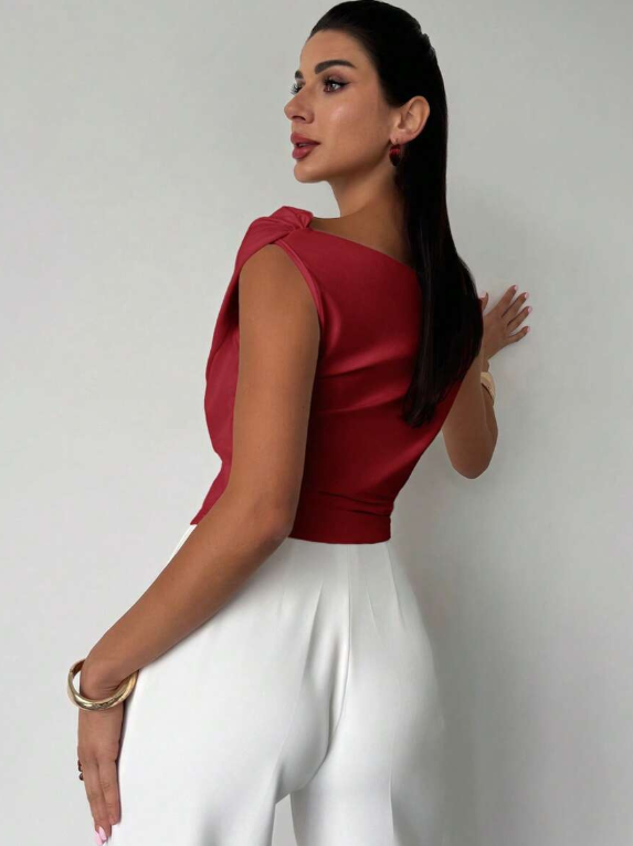 Elegant Off-Shoulder Wrap Top - White Polyester Blouse — Image 15