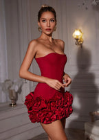 Red Strapless Corset Ruffle Mini Dress - Fitted Party Cocktail Dress — Image 8