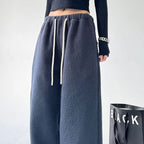 Women's Wide Leg Sherpa Fleece Lounge Pants with Drawstring - Black, Brown, Green Polyester — Image 2