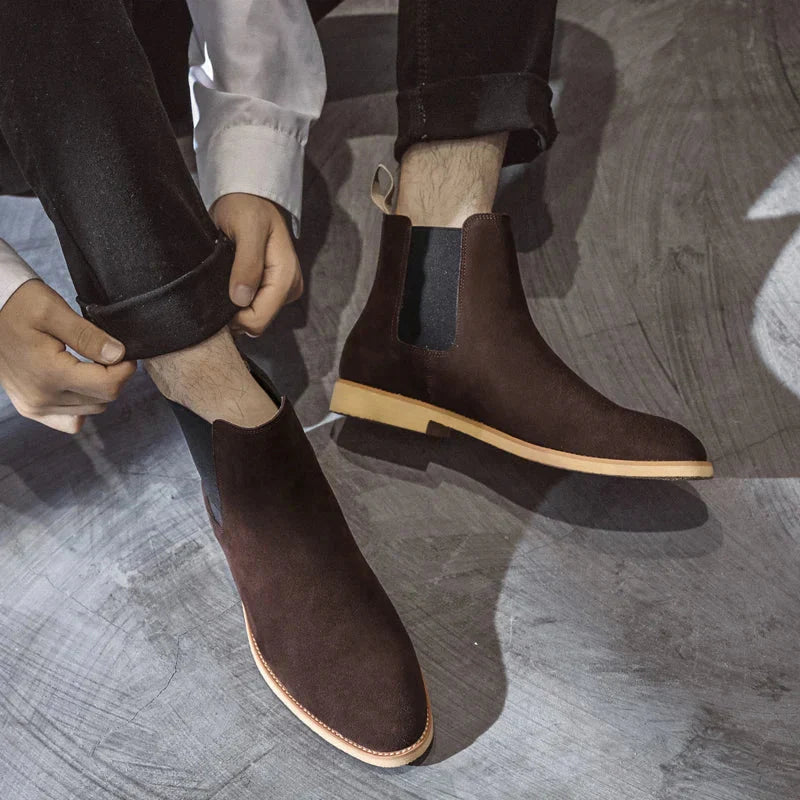 Men's Suede Chelsea Boots Slip-On Ankle Elastic Sides Classic Style — Image 8