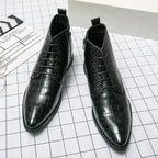 Men's Crocodile Pattern Leather Ankle Boots Brown Black Lace-Up Dress Shoes — Image 5