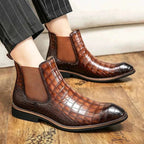 Men's Crocodile Pattern Leather Chelsea Boots Black Brown Slip-On Dress Shoes — Image 6