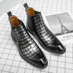 Men's Crocodile Pattern Leather Chelsea Boots Black Brown Slip-On Dress Shoes — Image 3