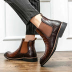 Men's Crocodile Pattern Leather Chelsea Boots Black Brown Slip-On Dress Shoes — Image 7