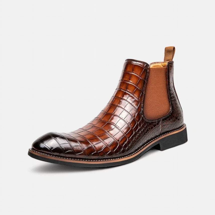 Men's Crocodile Pattern Leather Chelsea Boots Black Brown Slip-On Dress Shoes — Image 2