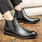 Men's Crocodile Pattern Leather Chelsea Boots Black Brown Slip-On Dress Shoes — Image 4
