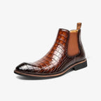 Men's Crocodile Pattern Leather Chelsea Boots Black Brown Slip-On Dress Shoes — Main Image