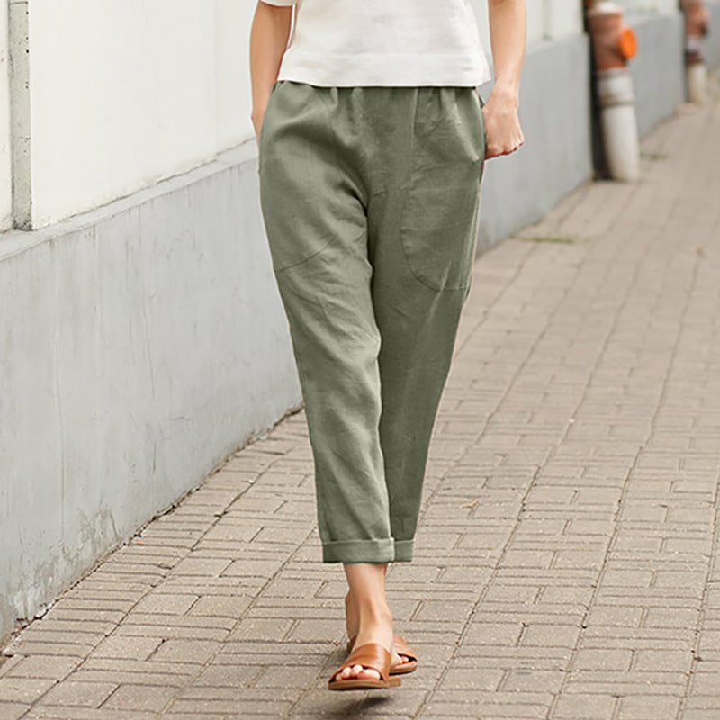 Brand Women's Linen Trousers Relaxed Fit Elastic Waist Lightweight Casual Pants Multiple Colors — Image 7