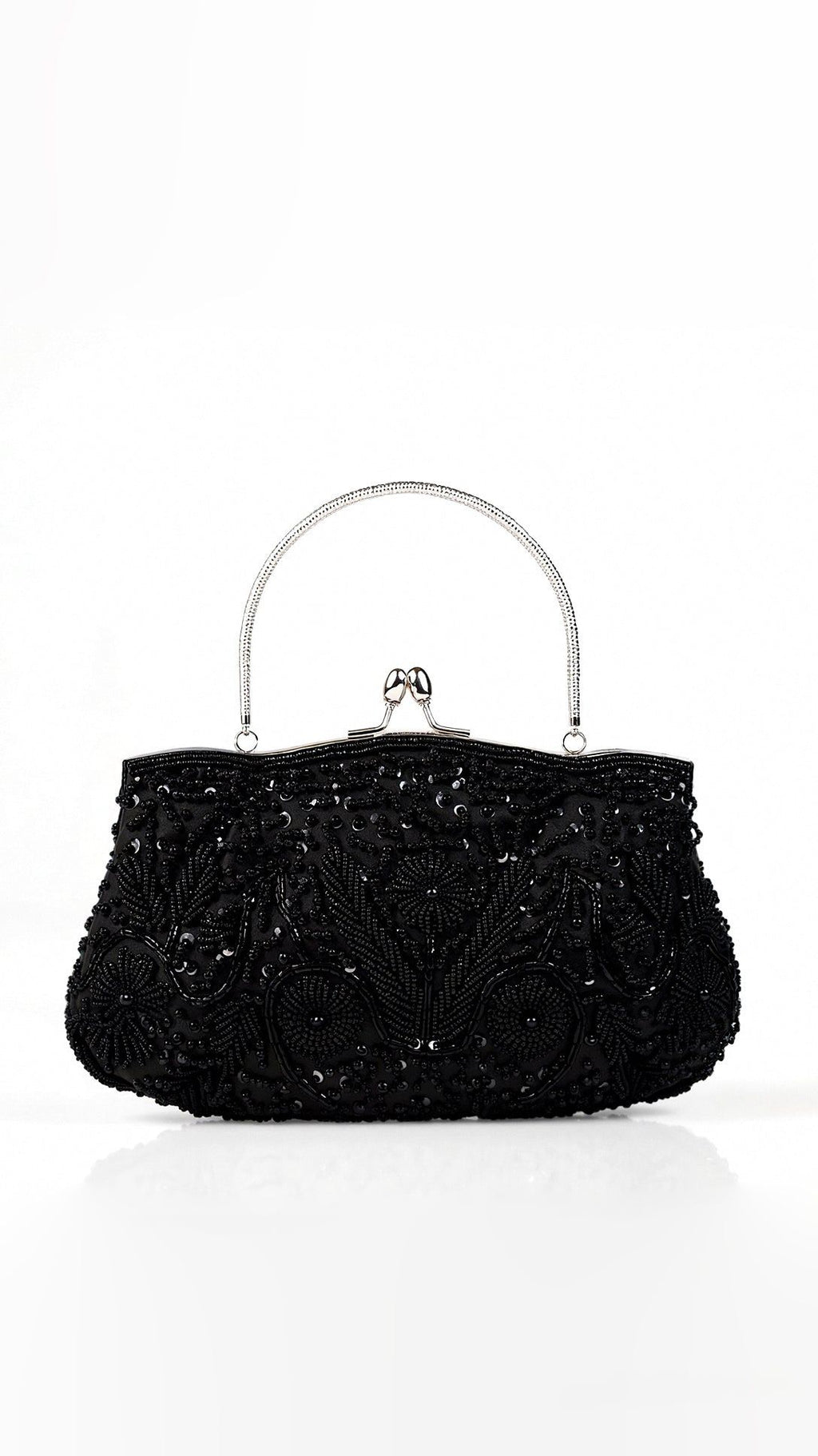 Embroidered Evening Bag with Metal Handle, Beaded Fabric Clutch for Formal Occasions — Image 6