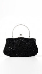 Embroidered Evening Bag with Metal Handle, Beaded Fabric Clutch for Formal Occasions — Image 6