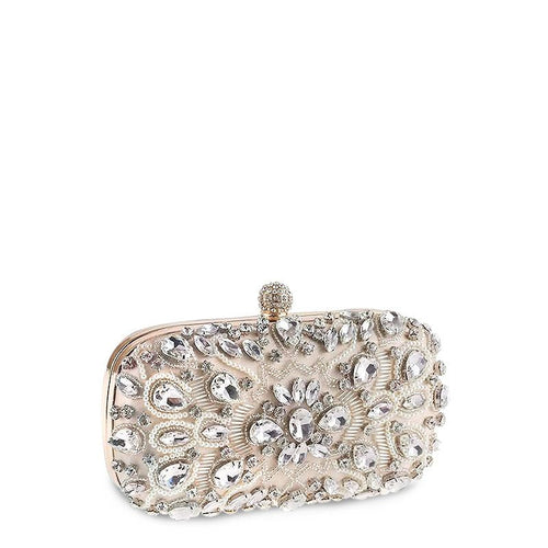 Crystal Beaded Evening Clutch Bag Champagne Wedding Party Prom Purse — Image 2