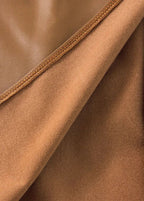Draped Faux Leather Midi Skirt with Slit, Black, Beige, Brown. Elegant Women's Pencil Skirt. — Image 17