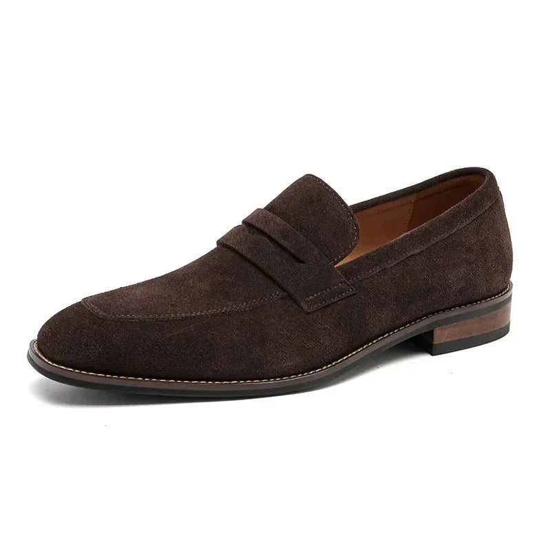 Men's Suede Penny Loafers Slip-On Dress Shoes Navy Blue Leather Lining — Image 11