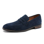 Men's Suede Penny Loafers Slip-On Dress Shoes Navy Blue Leather Lining — Image 2