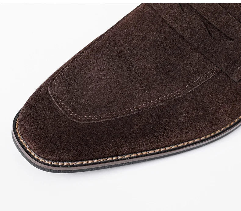 Men's Suede Penny Loafers Slip-On Dress Shoes Navy Blue Leather Lining — Image 7