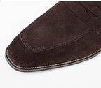 Men's Suede Penny Loafers Slip-On Dress Shoes Navy Blue Leather Lining — Image 7