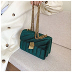 Quilted Velvet Chain Shoulder Bag with Gold Hardware. Crossbody Handbag for Women. — Image 2