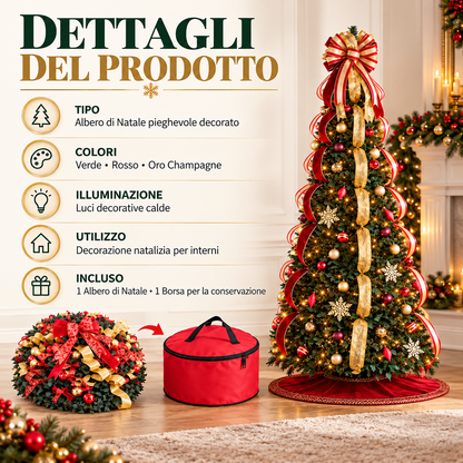 🎄 Albero di Natale Pieghevole con Luci e Decorazioni