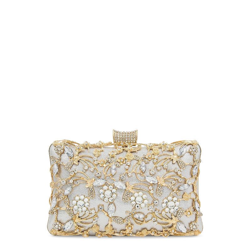 Floral Evening Clutch Bag Gold Rhinestone Beaded Party Purse Bridal Handbag — Image 5