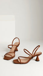 Sculptural Heel Sandals - Strappy Minimalist Heels, Various Colors — Image 6