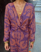 Twist Front Midi Dress V-Neck Long Sleeve Polyester Various Colors S M L XL — Image 12