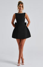 Bow Back Mini Dress with Pearl Detail - Pink Polyester Blend - Cocktail Party Dress — Image 9