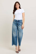 Judy Blue Women's Wide-Leg Distressed High-Waisted Jeans Blue Denim Frayed Hem — Image 6
