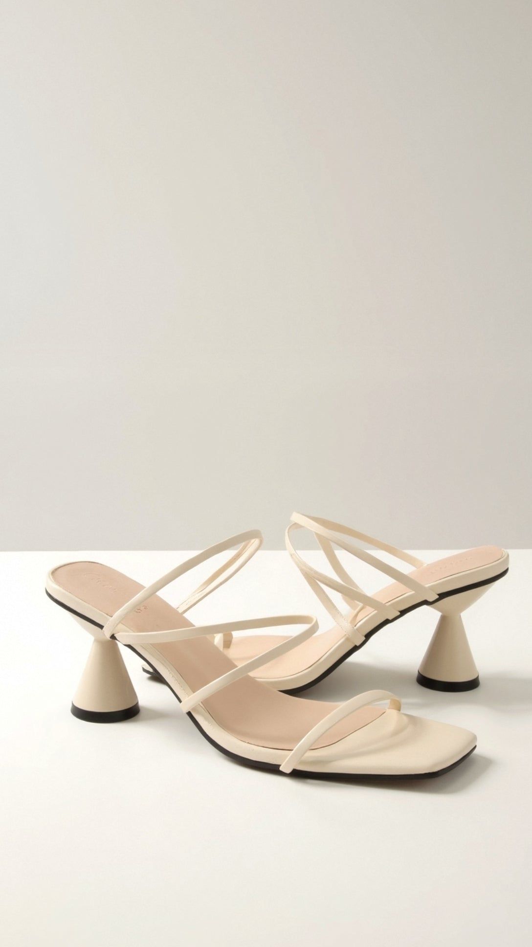 Sculptural Heel Sandals - Strappy Minimalist Heels, Various Colors — Image 3