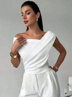 Elegant Off-Shoulder Wrap Top - White Polyester Blouse — Image 3