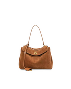 Suede Leather Top Handle Bag Brown - Women's Elegant Shoulder Bag — Image 7