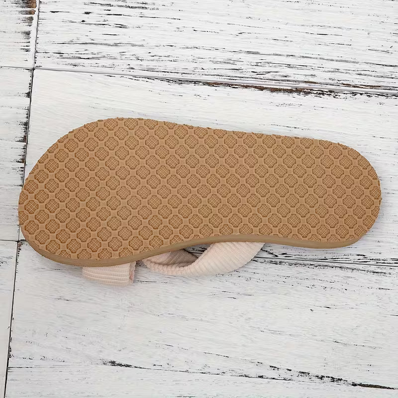 Women's Bowknot Pearl Decor Slip-On Sandals Beige Cotton Comfort Summer Footwear — Image 4