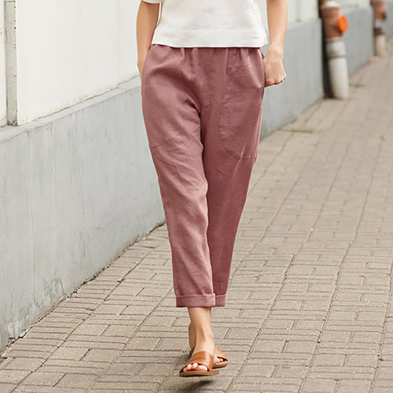 Brand Women's Linen Trousers Relaxed Fit Elastic Waist Lightweight Casual Pants Multiple Colors — Image 3