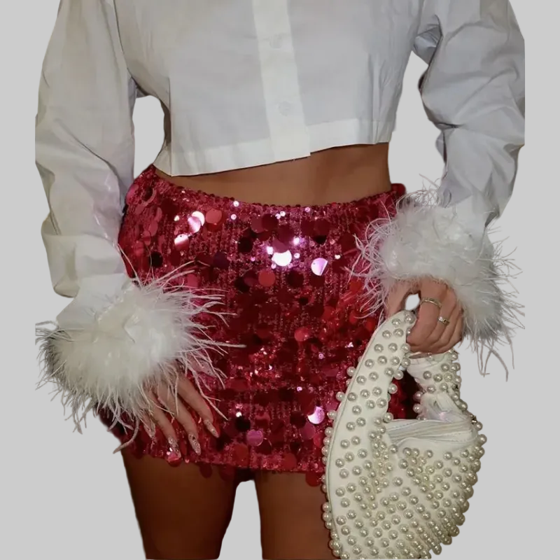 Sequin Mini Skirt - Sparkly Party Skirt Women - Red, Silver, Black, Pink, Purple, Gold Polyester — Image 9