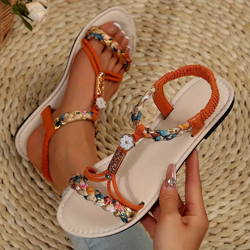 Women's Floral Braided Strap Sandals Multicolor Bohemian Style Summer Footwear — Image 10