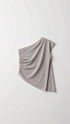 One-Shoulder Blouse: Sleeveless Asymmetrical Top, Sage Green Polyester Blend, Women's Fashion — Image 6