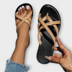 Women's Slip-On Sandals Cross Strap Lightweight Casual Flats Black Beige Silver — Image 9