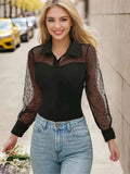 Women's Bodysuit Sheer Mesh Sleeve Polka Dot Blouse Elegant Casual Formal — Main Image